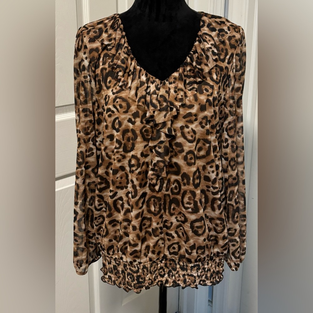 INC Cheetah Print Ruffled V-Neck Blouse